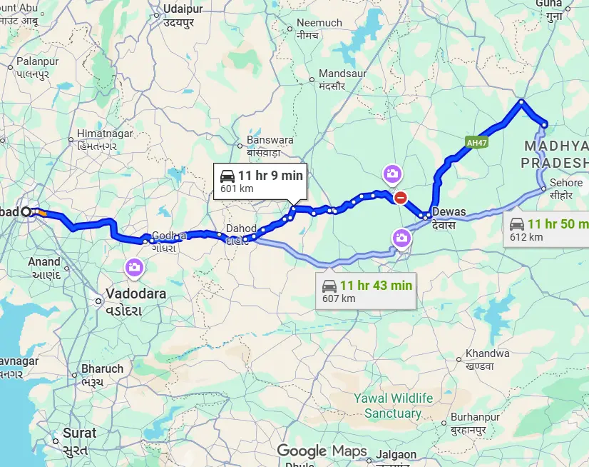 Ahmedabad to Narsinghgarh