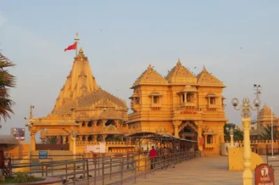 Somnath Jyotirling Temple Gujarat sacred Shiva temple on Arabian Sea coast visited during Dwarka Somnath Diu taxi tour